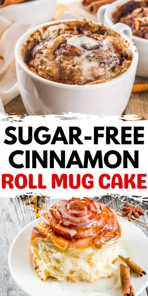 Enjoy a sugar-free cinnamon roll mug cake that tastes just as delicious as Cinnabon without the added sugar guilt. This easy-to-make treat is perfect for those monitoring their carb and sugar intake, offering a delightful and satisfying dessert in just two minutes. Create this classic favorite with zero grams of added sugar and relish the ooey-gooey goodness of a cinnamon roll without the sugar spike. Low Calorie Sweet Snacks, Cinnamon Roll Mug Cake, Sugar Free Desserts Easy, Easy Mug Cake, Cream Cheese Desserts, Sugar Free Cake, Dessert Recipies, Low Calorie Dessert, Cake With Cream Cheese Frosting