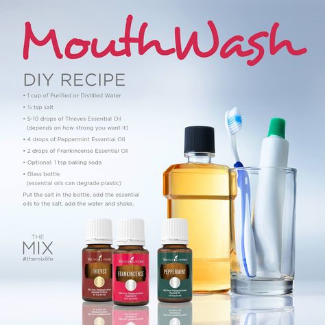 DIY: Mouth Wash Recipe Thieves Mouthwash Hack, Diy Mouthwash Essential Oils, Essential Oil Mouthwash Recipe, All Natural Mouthwash, Doterra Mouthwash Recipe, Mouth Wash Recipe, Mouthwash Diy, Thieves Mouthwash, Diy Mouthwash Recipes