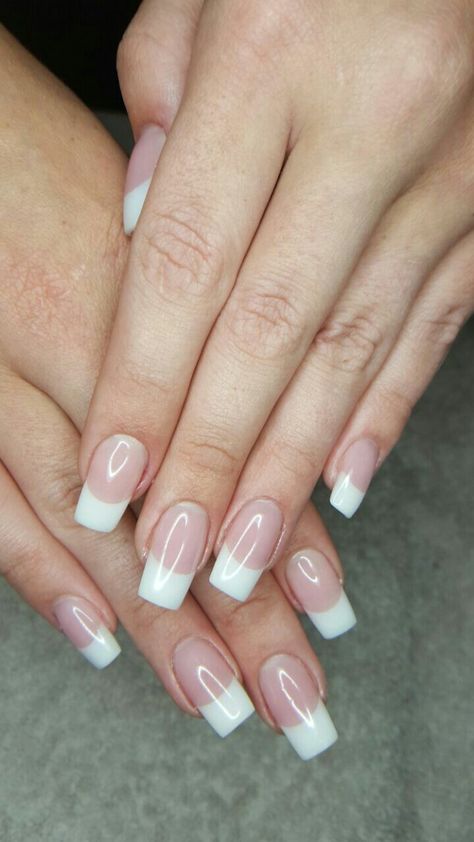 Elegant Acrylic Nails Classy French Tips, French Tip Medium Length Nails Square, French Mani Acrylic, White Nail Tips Acrylic, French Tip Acrylic Nails Classic, Wedding Nails White Tips, White Tip Acrylic Nails Squoval, Long French Manicure Nails, Acrylic White Tip Nails