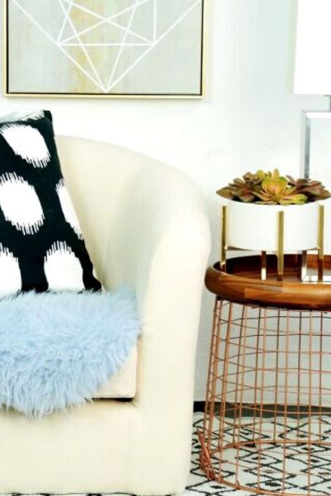 Decorating on a budget is easy with these creative end table ideas for your bedroom or living room. These stylish side table ideas for living room can be made with thrift store tables, repurposed hangers, and even dollar store baskets and other items. Check out how to make these budget friendly side tables for cheap. Diy Side Table In Living Room, Ikea Tray Table, Easy Diy Side Table, Dollar Store Baskets, End Table Ideas, Side Table Ideas, Home Decor Ideas Living Room Apartment, Gold Accent Table, Wicker House