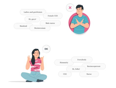 Using gender-neutral and inclusive language in your writing | by Mohana Das | UX Collective Inclusive Language, Writing Text, Differently Abled, Change Is Hard, Male Nurse, Learning Difficulties, Can You Help, Learning Disabilities, Free Speech