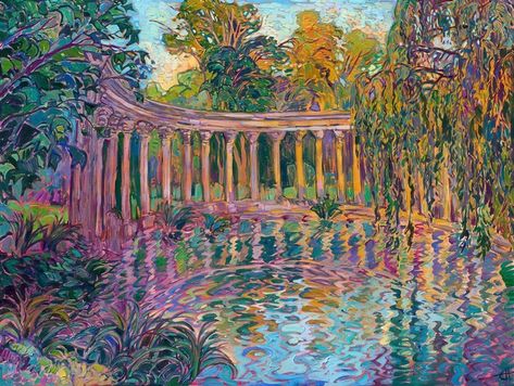 An impressionist exploration of Parc Monceau in France. Filled with bright, vibrant color, this piece showcases reflections of nature. Store Architecture, Erin Hanson, Contemporary Impressionism, Lily Painting, Beautiful Park, Learn Art, Ocean Painting, Hyperrealism, Impressionist Paintings