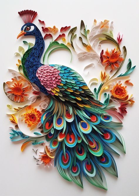 Peacock Quilling, Quiling Paper Art, Peacock Crafts, Illustration Concept Art, Arte Quilling, Paper Quilling Flowers, Quilling Work, Paper Quilling Patterns, Quilled Paper Art