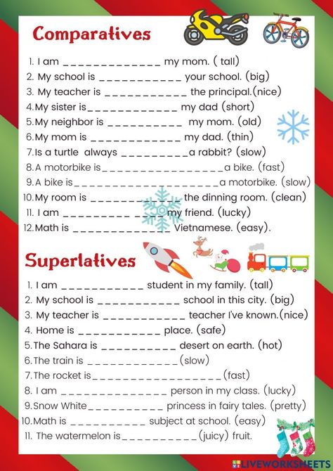 Degrees Of Adjectives Worksheets, Degrees Of Comparison Worksheets, Comparative Adjectives Worksheets, Superlative Adjectives Worksheets, Comparatives And Superlatives Worksheets, Comparative Adjective, Comparative And Superlative Adverbs, Comparative Adjectives Worksheet, Adjectives Exercises