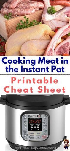 How to cook meat in the Instant Pot - easy printable cheat sheet for your kitchen.Cook beef, chicken turkey, pork, duck, fish and even rabbit with pressure cooking! Meat In Instant Pot, Meat Cooking Times, Cook Meat, Power Pressure Cooker, Pressure Cooking Recipes, Electric Pressure Cooker Recipes, Kitchen Cook, Cooking Bacon, How To Cook Fish