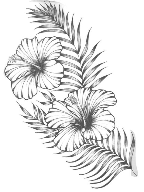 Tropical Floral Tattoo Design, Tropical Hibiscus Tattoo, Jungle Tattoo Ideas For Women, Jungle Tattoo Design, Jungle Tattoo Ideas, Hibiscus Flower Tattoo Design, Hibiscus Tattoo Design, Tropical Flower Tattoos, Hawaiian Flower Tattoos