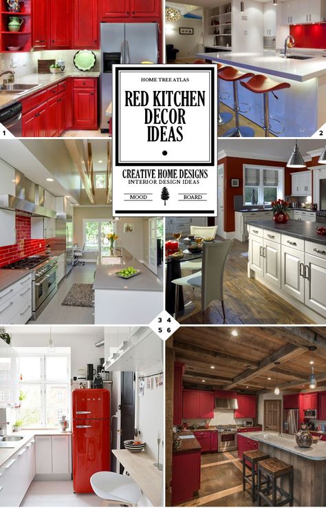 Color Guide: Red Kitchen Decor Ideas and Designs Red Kitchen Decor Ideas, Tuscan Family Room, Red Kitchens, Bedroom Furniture Uk, Red Kit, Red And White Kitchen, Sunflower Kitchen Decor, Red Kitchen Decor, Tuscan Design