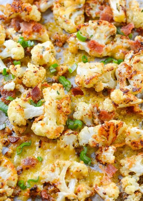 Cheddar Bacon Ranch Roasted Cauliflower Cheddar Bacon Ranch Roasted Cauliflower, Cauliflower Chicken Bacon Ranch Casserole, Loaded Cauliflower Casserole Keto, Cheesy Califlower Casseroles Keto, Bacon Cheddar Cauliflower Tots, Ranch Cauliflower, Cauliflower Bake, Cauliflowers, Bacon Cauliflower