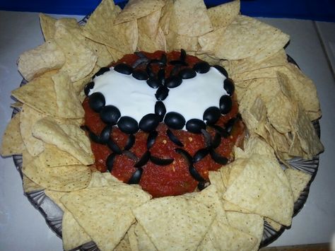 Spider-Man layered bean dip Layered Bean Dip, Seven Layer Dip, Layer Dip, Bean Dip, 5th Birthday, Kids Party, Dip, Birthday Parties, Spiderman