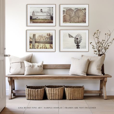 Farmhouse Wall Decor Set of 4 Photo Prints | Not Framed | Neutral Gold, Beige, Brown Rustic Country Art with Barn, Fence, Hay, Windmill Farm Vibes, Farmhouse Prints, Laundry Room Wall Decor, Wall Decor Rustic, Neutral Living Room, Farmhouse Art, Rustic Art, Farmhouse Wall Art, Professional Art