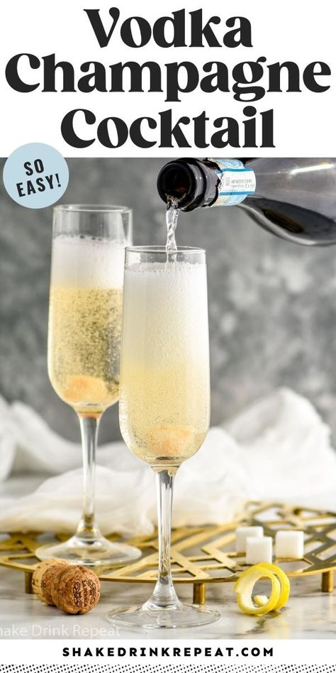 Vodka Champagne Cocktail, Champagne Cocktails Easy, Champagne Mixed Drinks, Champaign Cocktails, Drinks With Sprite, Champagne Recipe, Whipped Vodka, Champagne Recipes Cocktails, Champagne Drinks