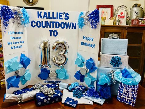 Birthday Present Countdown, 13 Days Of Birthday Gifts, Countdown To Birthday Gifts, 15 Days To Go Countdown Birthday, 13 Days To Go Countdown Birthday, Countdown To 18th Birthday, Birthday Punch Board Ideas, Countdown To Birthday Ideas, 18th Birthday Countdown Ideas