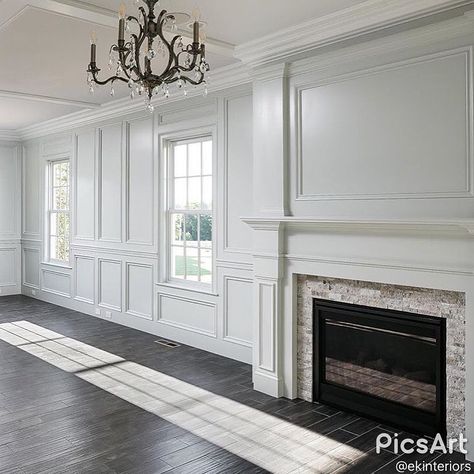 Millwork Accent Wall, Molding Fireplace, Bedroom Picture Frames, Ceiling Paneling, Fireplace Style, Foyer Wall, Staircase Wall, Charleston Homes, Picture Frame Molding