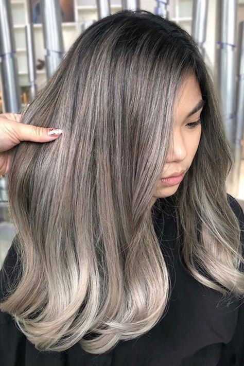 Asian Hair Balayage Ash, Balayage Asian Hair, Blonde Asian Hair, Ash Blonde Hair Balayage, Grey Blonde Hair, Gray Hair Color, Ash Blonde Hair Colour, Ash Blonde Balayage, Gorgeous Hair Color