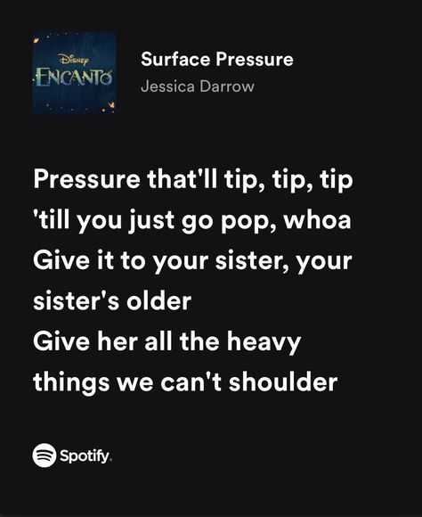 “pressure that’ll tip, tip, tip til you just go pop, whoa. give it to your sister, your sister’s older. give her all the heavy things we can’t shoulder” Surface Pressure Encanto Lyrics, Older Sister Syndrome, Older Sister Tips, Protective Older Sister Quotes, Ragnvindr Family, Older Sister Quotes Meaningful, Oldest Sister Quotes, Older Sister Core, Oldest Sister Aesthetic