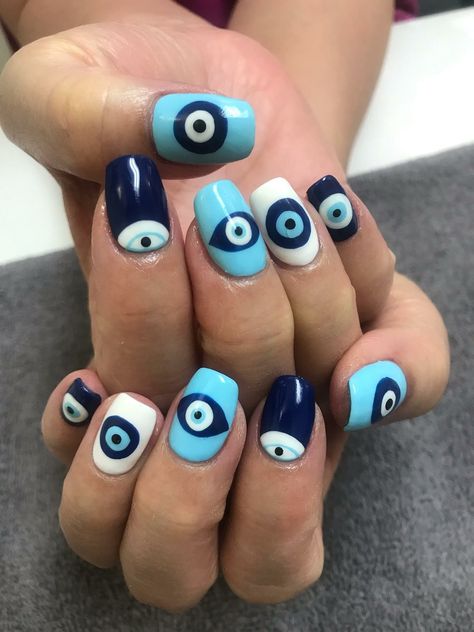 Evil Eye Protection Third Eye Nail Art, Jewish Nails, Evil Eye Nails, Abstract Nails, Eye Nail Art, Eye Nails, Evil Eye Protection, Gel Nail Design, Eye Gel