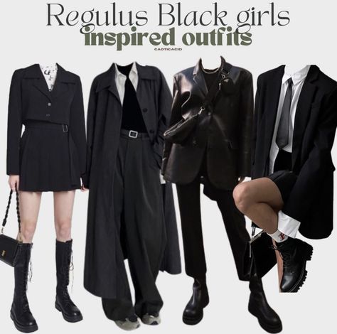 Black Inspired Outfits, Academia Aesthetic Outfit, Dark Academia Outfits, Academia Outfits, Black Wardrobe, Estilo Rock, Regulus Black, Dark Outfits, Black Outfits