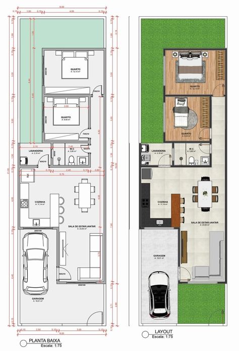 7x17 House Plan, Residential Building Plan, Small House Blueprints, Single Storey House Plans, Narrow House Designs, Narrow House Plans, Small Villa, Modern Small House Design, Best Tiny House