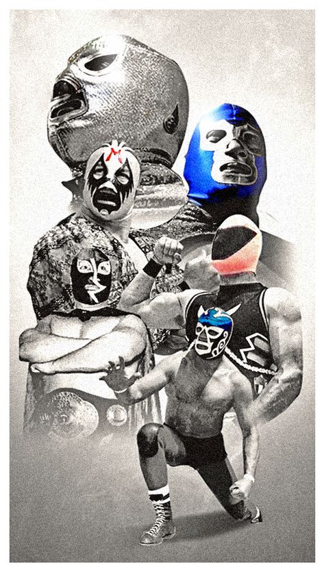 Héroes de la Lucha Libre Mexicana Lucha Libre Party, Wrestling Tattoos, Aztec Artwork, Mexican Artwork, Dinosaur Sketch, Mexican Paintings, Mexican Wrestler, Wrestling Posters, Blue Demon