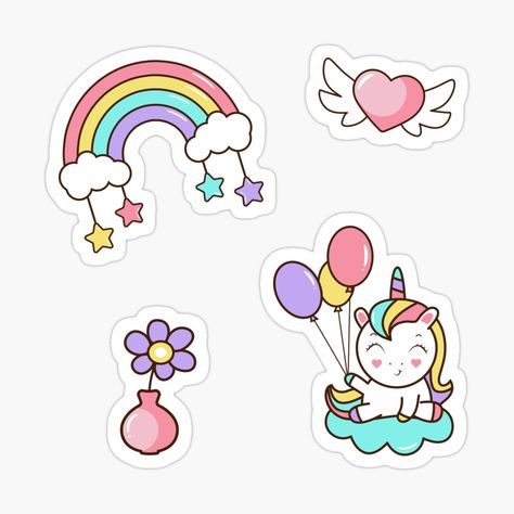 Get my art printed on awesome products. Support me at Redbubble #RBandME: https://www.redbubble.com/i/sticker/Set-Unicorn-Rainbow-by-HannaArtLab/154190293.EJUG5?asc=u Unicorn Stickers Printable Free, Easy Pictures, Cute Easy Doodles, Easy Doodles, Unicorn Stickers, Pdf Books Reading, Simple Pictures, Handmade Sticker, Rainbow Stickers