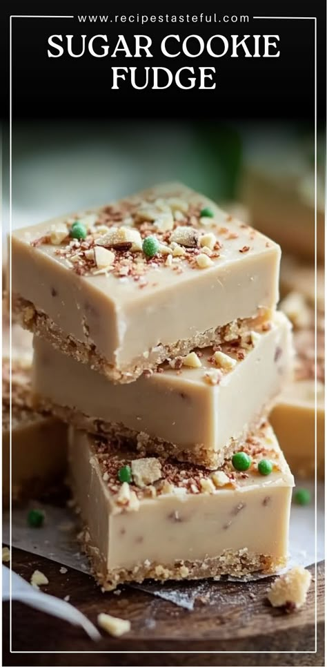 This Sugar Cookie Fudge is the perfect holiday treat! It’s a creamy, sweet confection made with white chocolate, sweetened condensed milk, and sugar cookie mix, topped with festive red and green sprinkles. The ideal gift or dessert for family and friends. #SugarCookieFudge #HolidayTreats #FestiveDesserts #FudgeRecipe #ChristmasDesserts #GiftGiving #SweetTreats White Chocolate Sugar Cookie Fudge, Unique Fudge Recipes, Easy New Years Eve Desserts, Cinnamon Fudge Recipe, Mexican Fudge, Sweetened Condensed Milk Desserts, Chocolate Sweetened Condensed Milk, Sugar Cookie Fudge, Fudge Ideas