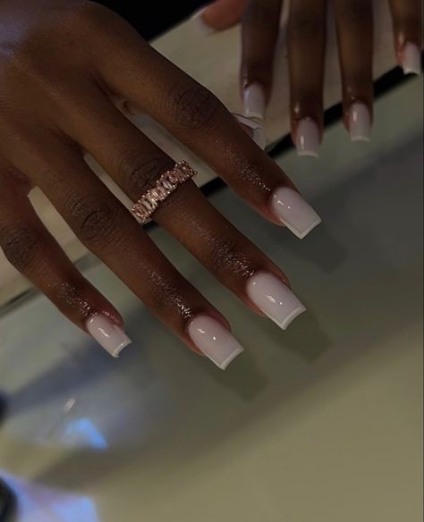 Milky White Nails With White Tip, White Nails With White French Tip, Milky White Nails Design Ideas, Powder White Acrylic Nails, Milky Acrylic Nails, Milky French Tip, Milky White Nails French, Milky Nails French, Milky White French Tip