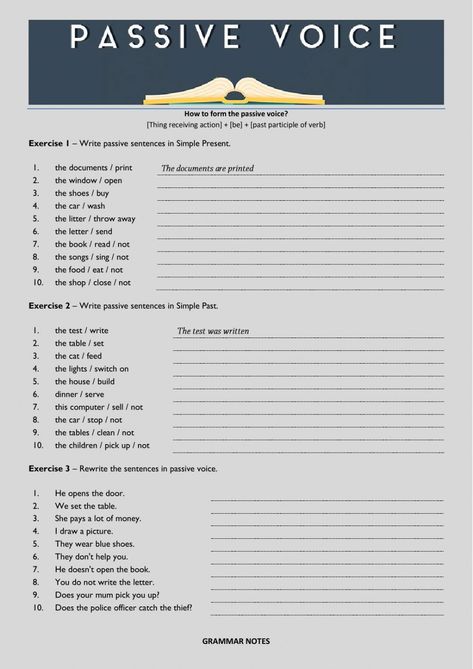 Active To Passive Exercises, Passive Voice Exercises, Passive Voice Worksheet, Voice Exercises, All Tenses, Active And Passive Voice, Esl Grammar, English Grammar Exercises, Present Continuous Tense