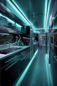 Futuristic Rv Interior, Kitchen Futuristic, Cyberpunk Kitchen, Sci Fi Kitchen, Futuristic Earth, Futuristic Bedroom Design, Futuristic Bedroom Ideas, Futuristic Restaurant, Futuristic Kitchen Design