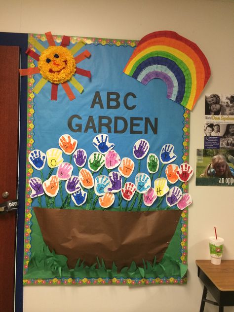 ABC Garden Bulletin Board!! I helped design this bulletin board for a special ed classroom Bulletin Board Ideas Kindergarten, Garden Bulletin Boards, Rainbow Chard Recipes, Garden Theme Classroom, Chard Soup, Garden Classroom, Chard Recipes, Diy Classroom Decorations, Rainbow Chard