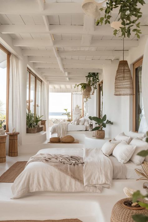 coastal bedroom French Beach House Decor, Coastal Interior Design Ideas, Coastal Chic Bedroom Inspiration, Bedroom Ideas Beach House, Scandinavian Coastal Interior, Coastal Home Aesthetic, West Indies Bedroom, Coastal Boho Interior, California Coastal Bedroom