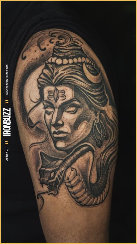 Shiva tattoo design in all forms signify inner consciousness, diversity, strength, and harmony. Get a Shiva tattoo on your skin to keep reminding yourself of his glory, strong beliefs and teachings. Here is a Trishul tattoo inspiration for men. For more head to our website Parvati Tattoo, Shiva With Parvati, God Portrait, Tattoo Shiva, Inner Consciousness, Holy Tattoos, Trishul Tattoo, Ganesha Tattoo, Shiva Tattoo Design