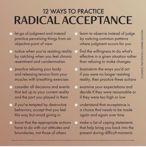 Radical Acceptance, Healing Journaling, Dialectical Behavior Therapy, Mental Health Therapy, Writing Therapy, Emotional Awareness, Therapy Worksheets, Therapy Ideas, Mind Body Spirit