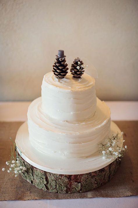 Rustic Wedding Cake Pinecones Tiree Dawson #weddingcake #rusticwedding #wedding Wedding With Pinecones, Tårta Design, Cone Cake, Christmas Wedding Cakes, Christmas Cake Topper, Winter Wedding Cake, Naked Cakes, Wedding Cake Rustic, December Wedding