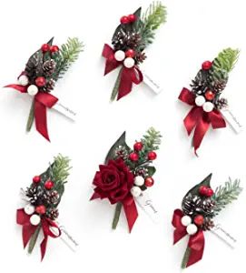 Pocket Square Boutonniere, Anniversary Dinner Party, Red Boutonniere, Christmas Wedding Flowers, Christmas Wedding Themes, Winter Wedding Planning, Bridesmaid Corsage, Groomsmen Boutonniere, Wedding Arch Flowers