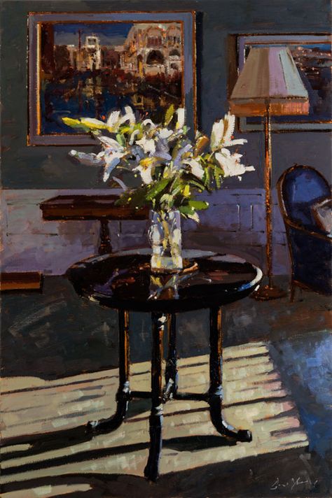 Bruce+Yardley+2014+|+Lilies+and+Ebony Painting Colors, Interior Paintings, Interior Color Schemes, Flowers In A Vase, Interior Painting, Dark Interiors, Interior Paint Colors, Wow Art, Still Life Art