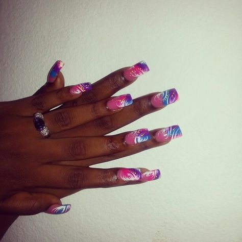 Purple pink blue & white design Bisexual Nails, Pink Blue Nails, Blue Nails, White Design, Nail Inspo, Pink Blue, Gel Nails, Hot Pink, Blue White