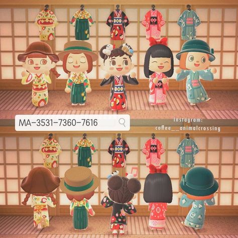 Kimono Acnh Code, Animal Crossing Kimono, Acnh Kimono, Acnh Countryside, Acnh Motifs, Acnh Dress, Acnh Tips, Kimono Ideas, Animale Crossing