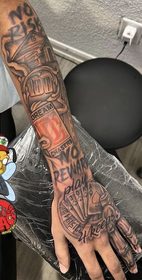 From Arm Tattoo, Mens Hand And Arm Tattoos, Tattoos Sleeves For Guys, Hood Arm Sleeve Tattoos, Play 4 Keeps Tattoo Men, Hand Tattoo Men Aesthetic, Mens Friendship Tattoo, Unique Tattoos With Deep Meaning, Tattoo Forearm Mens Creative