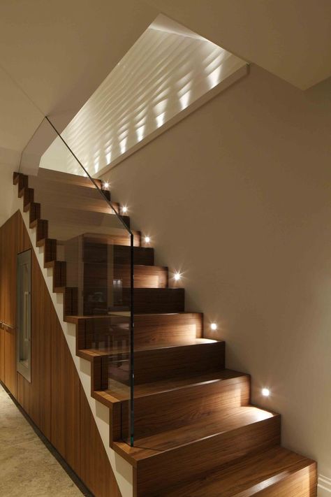 Stairway Lighting Ideas, Staircase Lighting Ideas, Stairs Lighting, Industrial Lighting Design, Stairway Lighting, Stair Wall, Stair Lights, Glass Staircase, Stairway Design