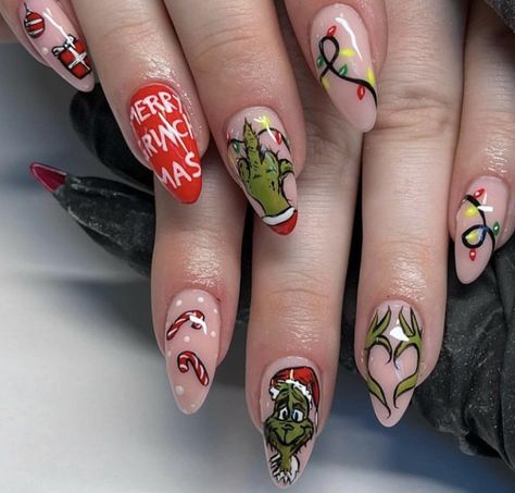 christmas nails, christmas nail designs, grinch nails, grinch designs nail, christmas nail, christmas aesthetics Grinch Nails, Gel Paint, Natural Nail Art, December Nails, Red Christmas Nails, Mission Control, Sns Nails, Winter Nails Acrylic, Cute Christmas Nails