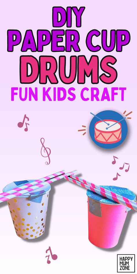 Create paper cup drums in 5 minutes or less. This is an easy musical instrument kids craft for preschool kids (with a little help from an adult). Kids crafts | kids crafts ideas | kids crafts easy Spin Drum Craft For Kids, Preschool Instruments, Music Activities Preschool, Instrument Crafts, Music Crafts Preschool, Halloween Decorations Spooky, Drum Craft, Preschool Music Activities, Kids Instruments