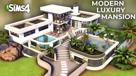 Tray Files: Stunning Modern Mansion | Patreon Sims 4 Cc Mansion Furniture, Sims 4 Modern Mansion, Sims 4 Mansion, Sims 4 Modern House, Hollywood Mansion, Modern Mansion, Sims 4 Build, Hollywood Hills, Sims 4 Cc