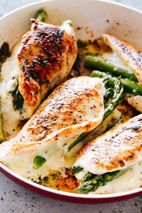 Asparagus Stuffed Chicken Recipe Asparagus Stuffed Chicken, Cheesy Asparagus, Asparagus Stuffed Chicken Breast, Chicken Breasts Recipe, Stuffed Chicken Breasts, Stuffed Chicken Breast, Easy Chicken Breast, Seasoned Chicken, One Pot Dinners