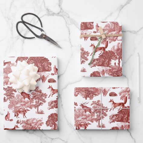 Christmas Toile, Rustic Country Decor, Colorful Gift Wrapping, Red Toile, Toile Pattern, Floral Wrapping Paper, French Toile, Country Decor Rustic, St Patrick's Day Gifts