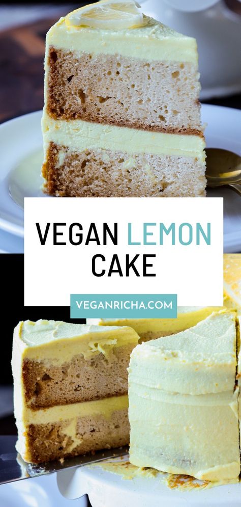 This is an absolutely delicious, moist and citrusy vegan lemon cake. A lot of the lemon flavor comes from this amazing, velvety lemon cream that you spread between the layers and all over the cake. Lemon Vegan, Healthy Vegan Dessert, Vegan Lemon Cake, Vegan Birthday, Cheesecake Vegan, Vegan Birthday Cake, Low Carb Snack, Vegan Cakes, Vegan Cake Recipes