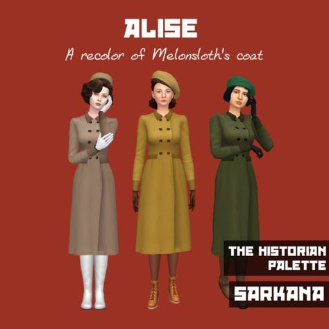 Sarkana - I hope I can stop recoloring coats! Another... 40s Outfits, Sims 4 Decades Challenge, The Historian, 1940s Looks, Characters Outfits, Cc Clothes, Sims 4 Cc Folder, The Scientist, Sims 4 Characters