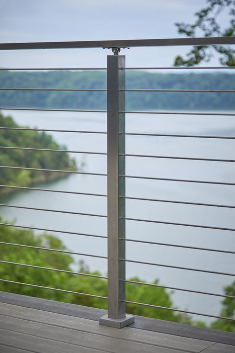 Stainless Steel Rod Railing for a Scenic Home - Viewrail Rod Railing, Stainless Steel Stair Railing, Zinc Cladding, Balcony Glass Design, Outdoor Handrail, Steel Railing Design, Metal Handrails, Stainless Steel Handrail, Stainless Steel Railing