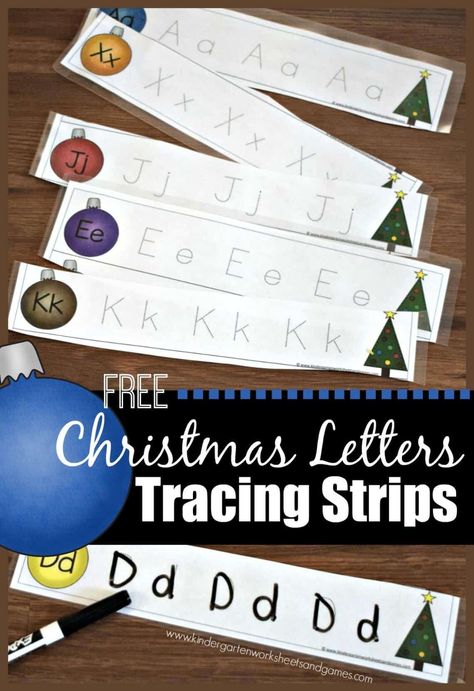 FREE Christmas Letter Tracing Strips - kids will have fun practicing writing uppercase and lowercase alphabet letters with these fun, LOW PREP, and reusable early learning activity. This is better than an alphabet worksheet for toddler, preschool, prek, kindergarten kinders, 1st grade because it is reusable. Great literacy center for December, Christmas. #alphabet #letters #preschool #kindergarten #christmasliteracy #education #free Christmas Sight Word Activities, Kindergarten Alphabet Worksheets, Christmas Tracing, Winter Centers, Christmas Science Activities, Christmas Stem Activities, Letters Preschool, Christmas Literacy, Kindergarten Alphabet