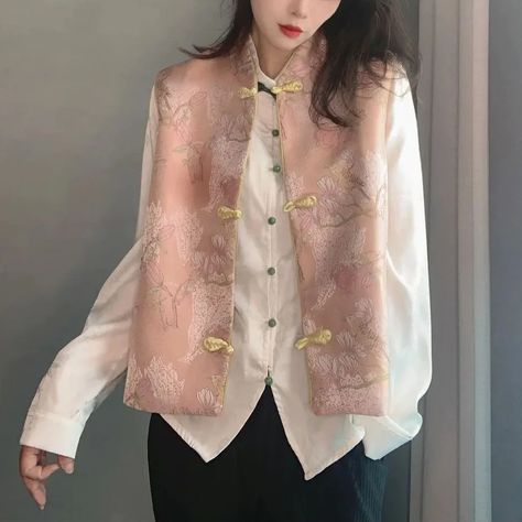 Mandarin Collar Floral Embroidery Brocade Chinese Style Waistcoat Vest – IDREAMMART Chinese Shirt, Gold Shorts, Grey Vest, Burgundy And Gold, Chinese Dress, Navy Pink, Cheongsam, Pattern Floral, Mandarin Collar