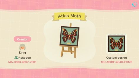 Acnh Moth Design, Flag Code, Atlas Moth, Acnh Design, Cute Wall Decor, Acnh Codes, Animal Crossing Qr Codes Clothes, Qr Codes Animal Crossing, New Animal Crossing